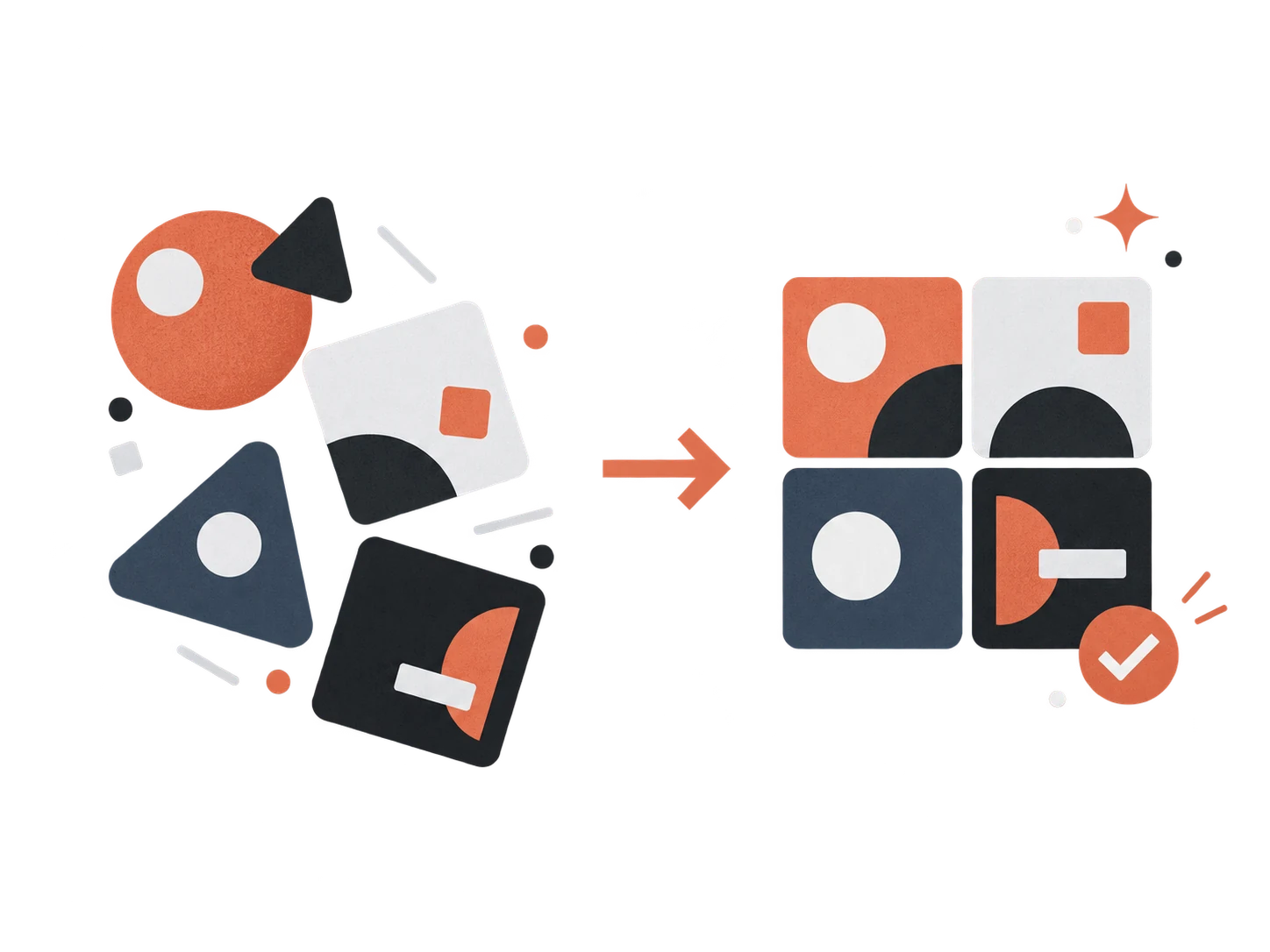 Mismatched brand elements aligning into one consistent visual system.